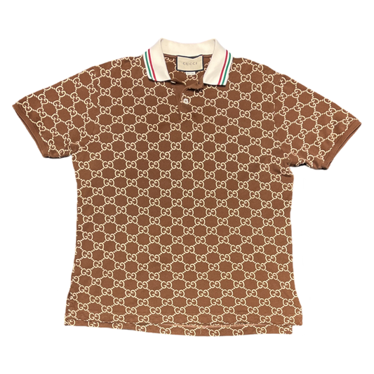 Gucci Logo-Embroidered Cotton Blend Polo Brown