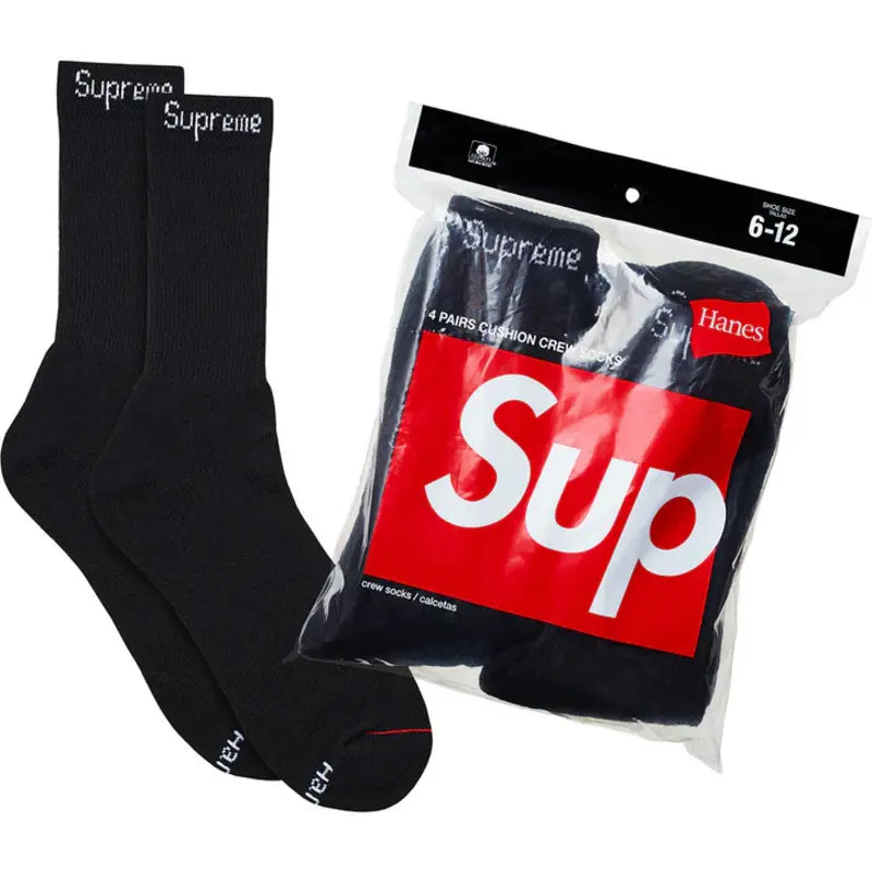 Supreme Hanes Crew Socks (4 Pack) Black