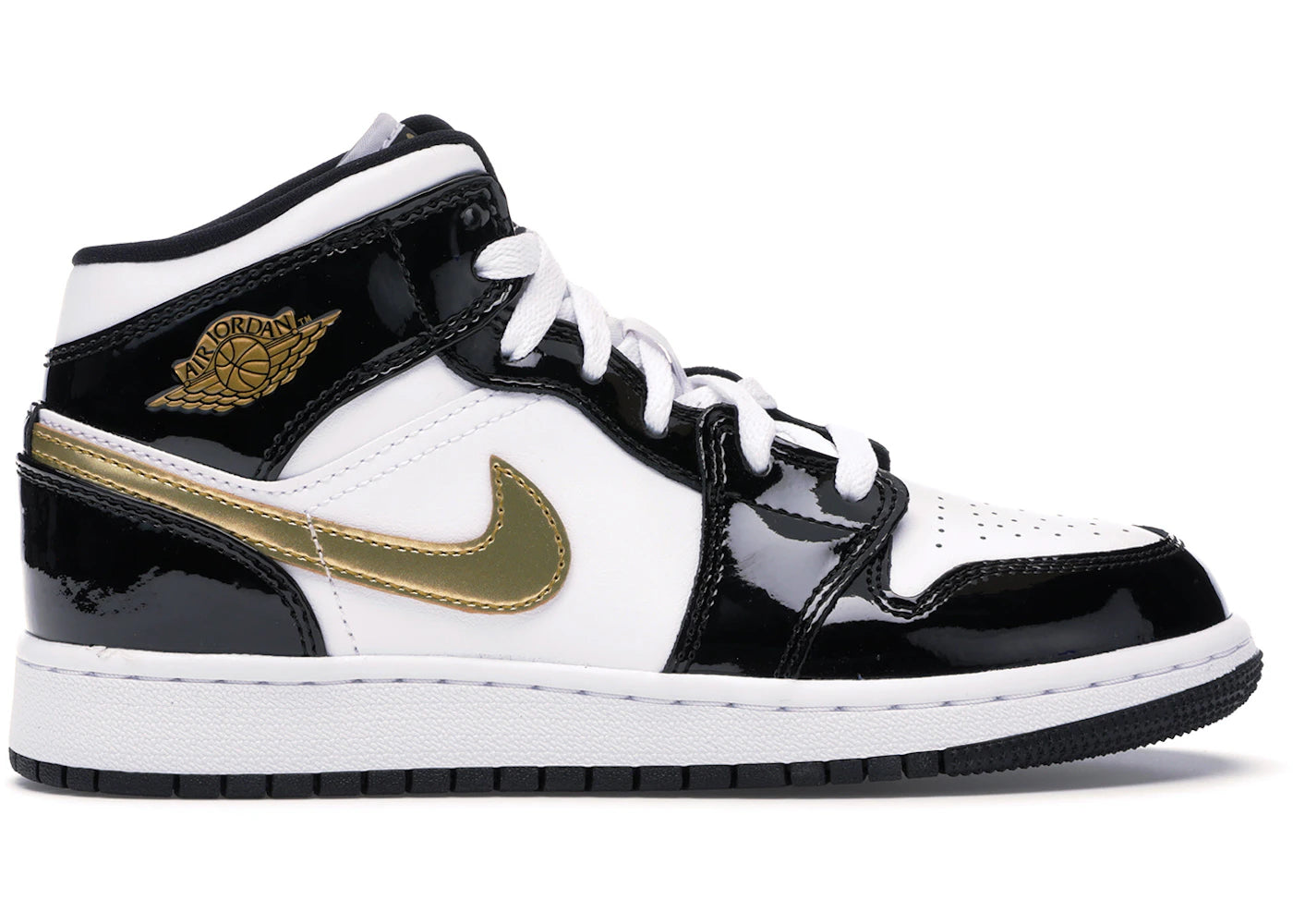 Jordan 1 Mid Patent Black White Gold (GS)