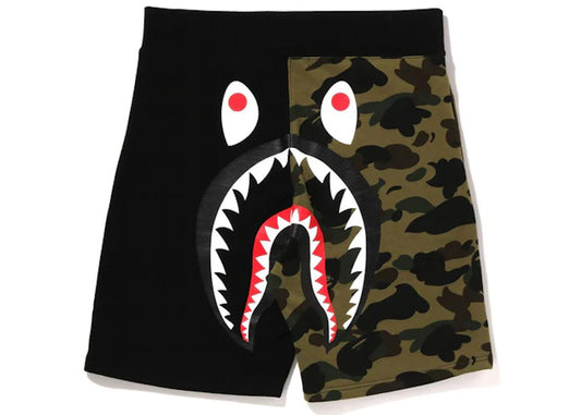 BAPE 1st Camo Back Shark Sweat Shorts Black/Green