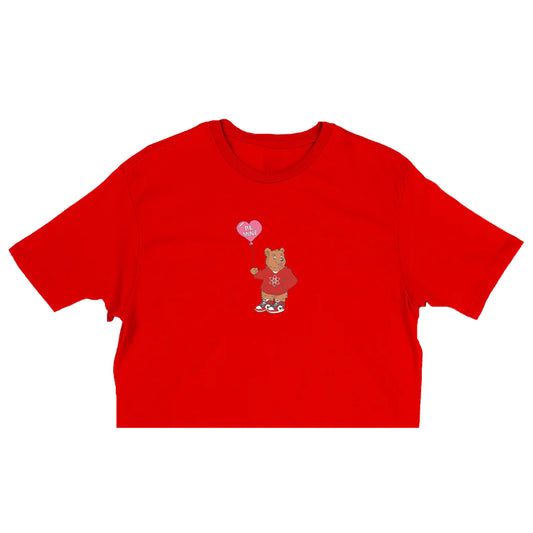 The Lab Be Mine Bear Baby Rib Crop Top - Red